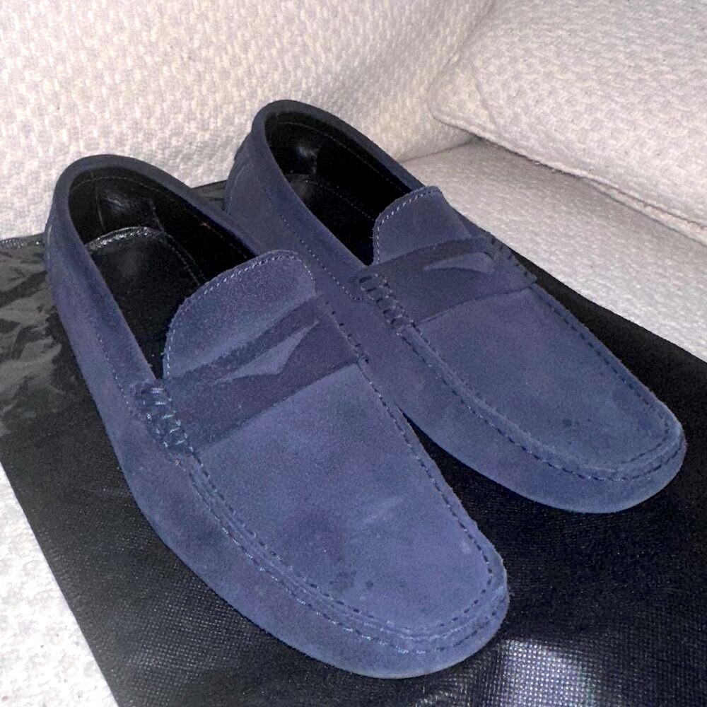 Luxury Shoes - a. testoni Suede - Lola Navy Slip On Driving Shoes - Size 10